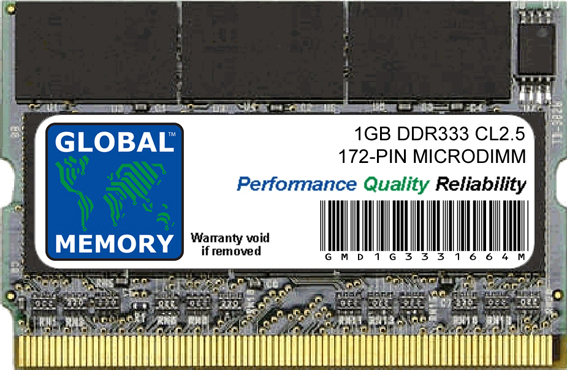 1GB DDR 333MHz PC2700 172-PIN MICRODIMM MEMORY RAM FOR LAPTOPS/NOTEBOOKS